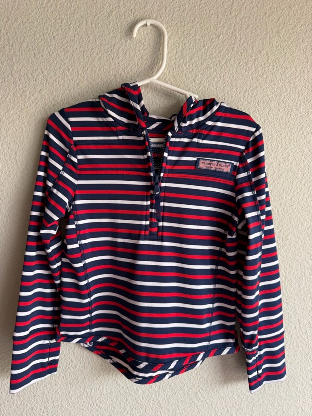 Vineyard Vines Red, Navy & White Striped Hooded Swim Top